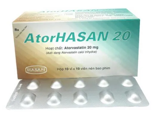 Atorhasan 20mg Hasan (H/100v) - Thuốc giảm cholesterol và triglycerid trong máu (10 vỉ x 10 viên)